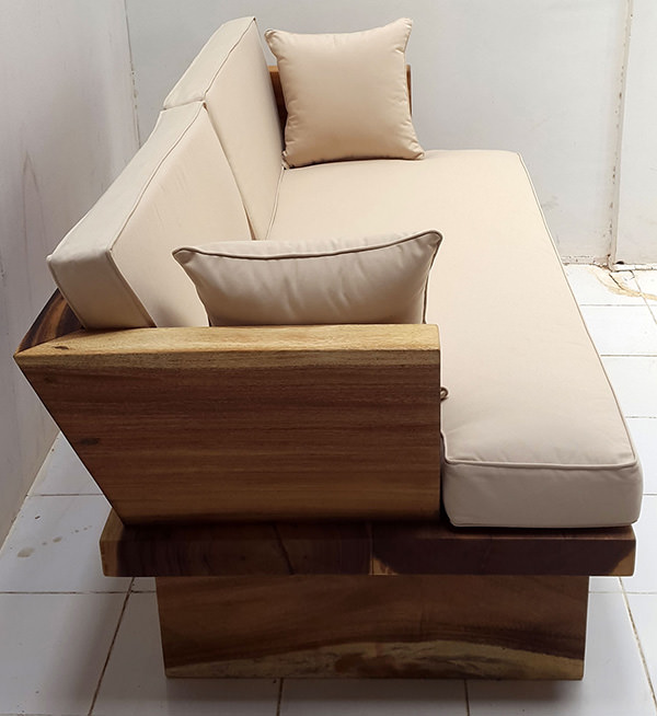 suar wood sofa with white mattress